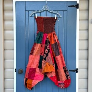 Tribe Azure Patchwork Bohemian
Festival Harem Balloon Romper  Women Size L/XL